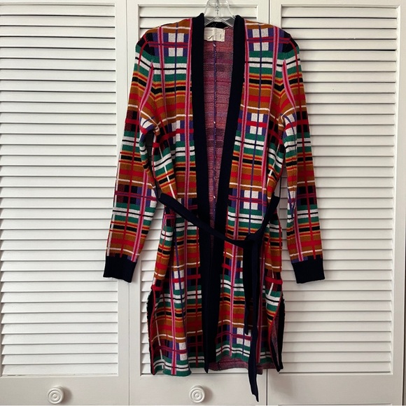 Moth by Anthropologie Williston plaid cardigan multicolor with belt size S - Picture 2 of 9